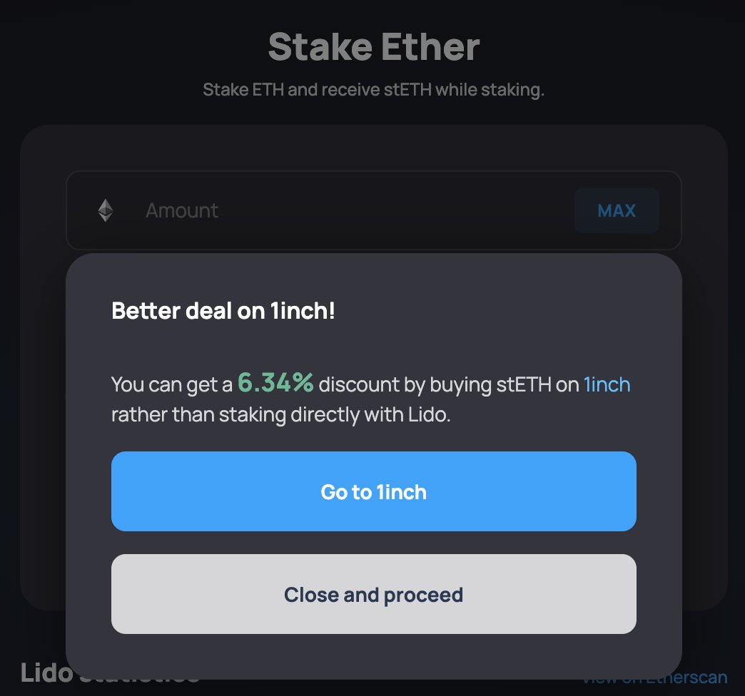 stakerwatch's tweet photo. In https://t.co/ZHZ2MoFJXn Lido encourage users to Swap stETH rather than Staking Ethereum 😂 https://t.co/QNbgNkDa58