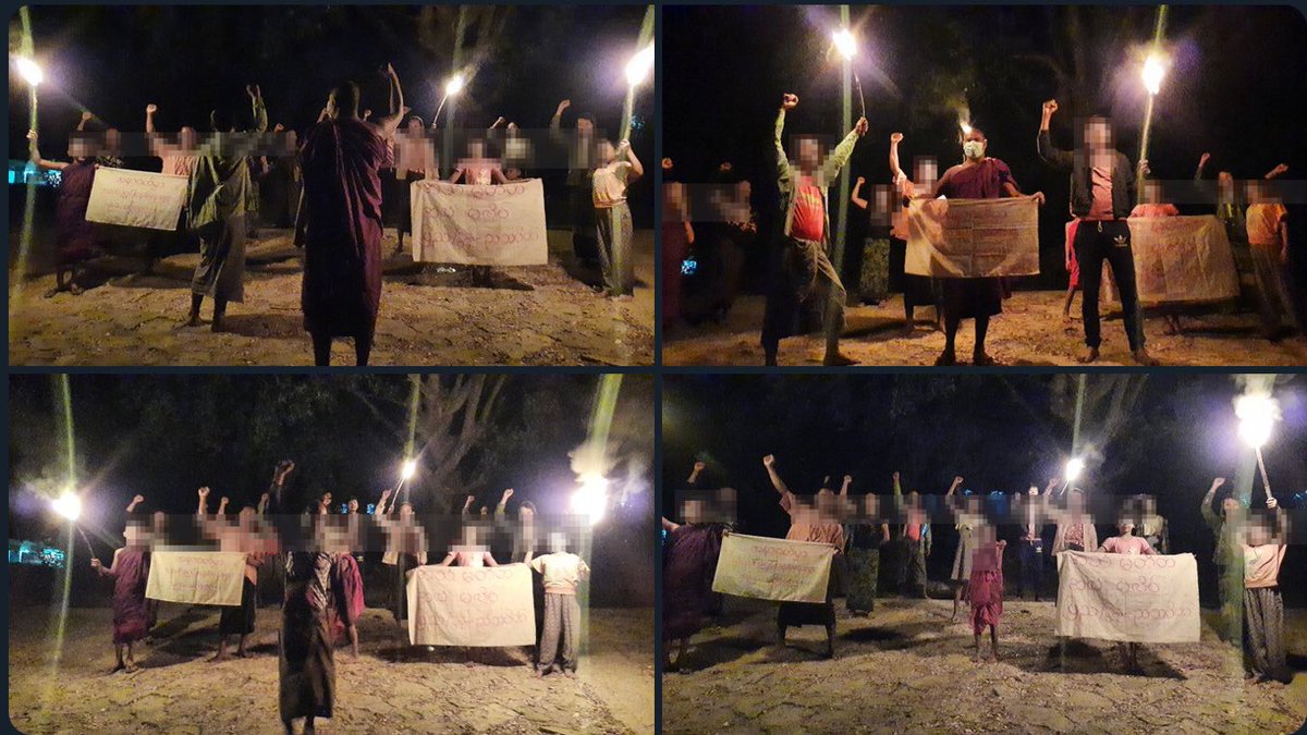 abks_26's tweet photo. Despite having difficulties, the Pyigyitakun’s night strike led by a monk who is charged under section 505 (A) , was continued successfully today.   #2022Jun18Coup #NoExemption #FreezePaymentsToJunta #WhatsHappeningInMyanmar https://t.co/V5sTj3plBy