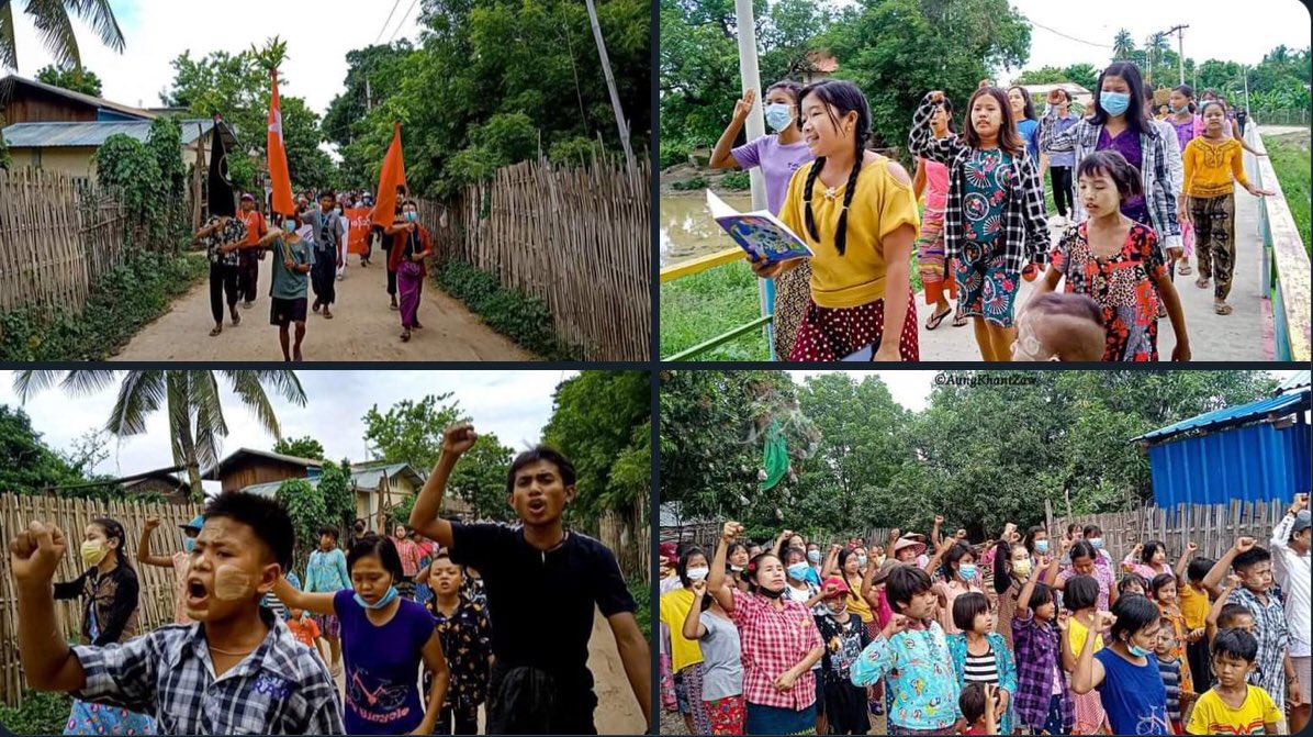 abks_26's tweet photo. The determined pro-democracy residents were rallying and staging an anti-dictatorship protest on the West Bank of Chindwin river in Sagaing region today.   #2022Jun18Coup #NoExemption #FreezePaymentsToJunta #WhatsHappeningInMyanmar https://t.co/4xqFhTEOae