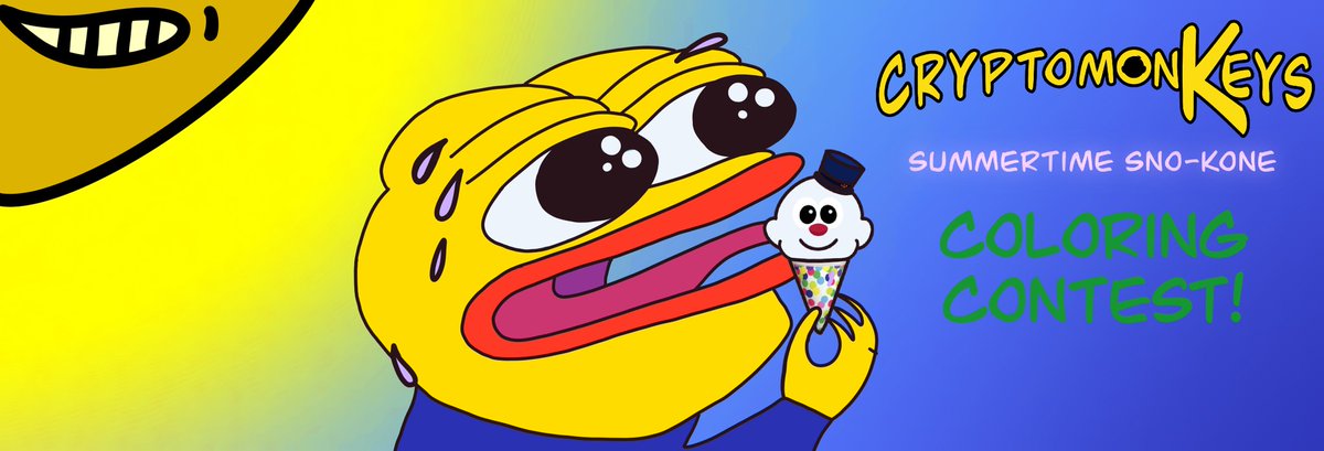 Sno-Kone coloring by @akubanano
&amp; <a href="/ghostcam0625/">ghostcam</a>

It's a HOT Summer coming, cool off with a FrosKey Sno-Kone!
-color your cone
-tell us what flavor you made
-fill the form with your submission
-follow <a href="/Crypt0monKeys/">cryptomonKeys | Free #NFT #collectibles</a>
-like &amp; retweet

Win Ban &amp; cryptomonKeys
forms.gle/uimDXZCrMVcStP…