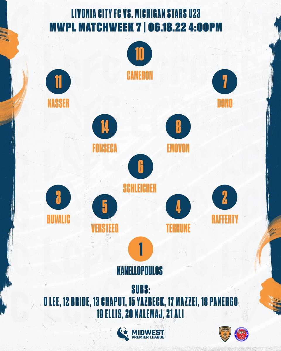 Livonia City F.C. (@livoniacityfc) on Twitter photo ๐ฐ๐ฟ๐๐๐ ๐น๐๐๐: 15 minutes until kickoff, here's how we'll lineup against <a href="/MiStarsSemiPro/">Michigan Stars FC Semi-Pro</a>!
#LCFCvsMSFCU23s | #UpTheWheats๐พ ๐ฐ๐ฟ๐๐๐ ๐น๐๐๐: 15 minutes until kickoff, here's how we'll lineup against <a href="/MiStarsSemiPro/">Michigan Stars FC Semi-Pro</a>!
#LCFCvsMSFCU23s | #UpTheWheats๐พ