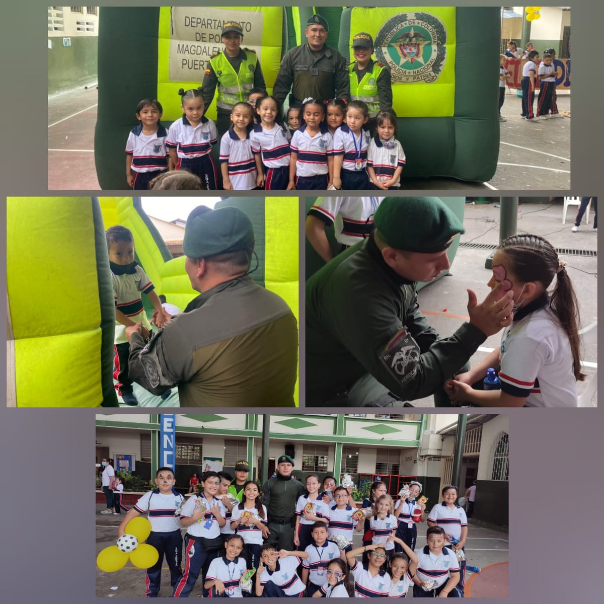PoliciaDEMAM's tweet photo. #PuertoBoyacá l Realizamos actividad de prevención con #GOESH en la institución educativa Santa Teresita celebrando el día del alumno mediante actividades lúdicas y juegos infantiles concientizamos en el cuidado del ambiente.#EsUnHonorSerPolicía 👪 https://t.co/k3VqWrpyVr