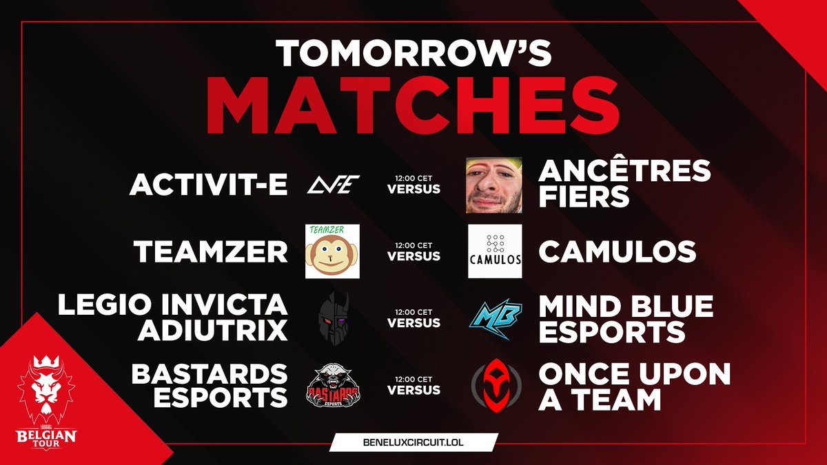 lolesportsbe's tweet photo. The last day of matches! Who will rise to the Closed Circuit? #BT2022
Tune in tomorrow at 12:00 CET to meet your Summer participants!
@ActiVitE_eSport #AncêtresFiers #Teamzer #Camulos @Legio_Invicta @MindBlueeSports @BTEsportsGG @ouat_lol https://t.co/eWvRN6bL3j