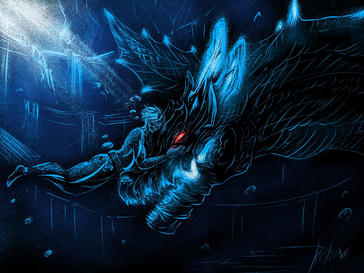 koko__bird's tweet photo. Day 18: Abyssal Lagiacrus

Val visits an old friend that lives within the Underwater Ruins. Wanted to do a more light-hearted piece for Abyssal.

#MonthterHunter22 #MonsterHunter #MH3U #モンスターハンター https://t.co/SpYWEmFJgM
