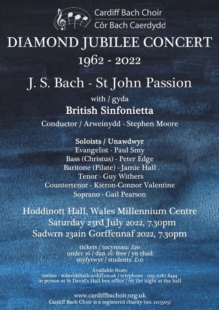 Great rehearsal today preparing for  our diamond jubilee performance of St John  Passion on July 23rd atBBC Hoddinott Hall. Tickets from StDavids Hall booking office  #SHE'S COMING