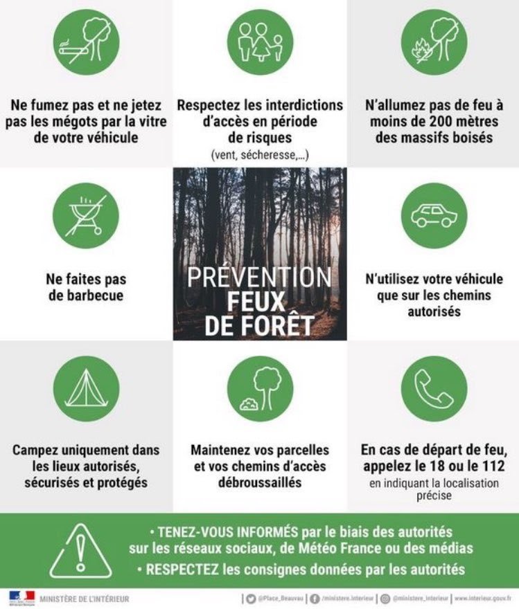 sdis67's tweet photo. 🌲🔥 L’épisode de #canicule accroît les risques de feu de #forêt et de #récolte : la prévention est l’affaire de tous ! Signalez tout départ de #feu en appelant le 1⃣8⃣ et indiquez précisément la localisation 🧭🗺️.
Conseils et prévention des #Pompiers67 ➡️
https://t.co/sML0jelXXp https://t.co/OwQVfB7NJS
