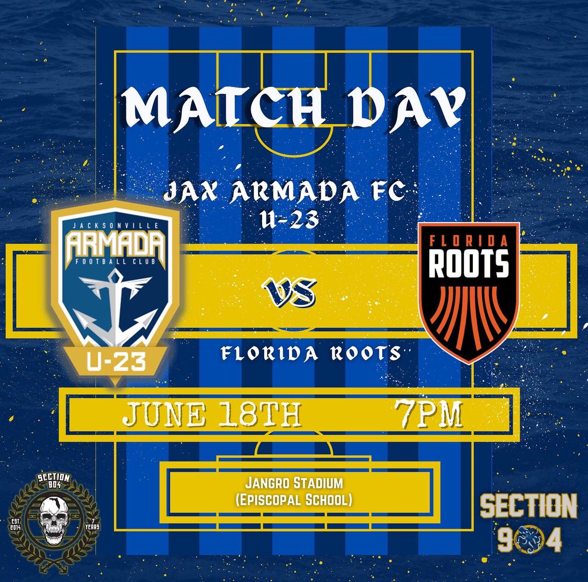 Section904's tweet photo. Match day! @JaxArmadaFC U23 vs @FloridaRootsFC at Episcopals Jangro Stadium today at 7pm. Free to the public #dtwd #s904 #section904 #jaxarmadafc https://t.co/VIWcWa2nmf