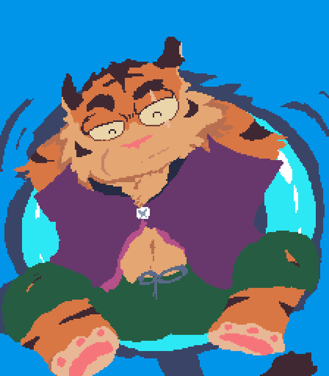 boarball_'s tweet photo. This is a tiger enjoying himself in a lake, and he's hoping someone would like to join his play later 
ʕ(∞)≦ ʔ ♡

"The tiger in a lake" (1/3) &amp; (2/3)

#nsfw #aseprite #pixelart https://t.co/TEgP6Cxaj7