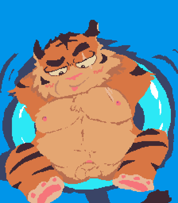 boarball_'s tweet photo. This is a tiger enjoying himself in a lake, and he's hoping someone would like to join his play later 
ʕ(∞)≦ ʔ ♡

"The tiger in a lake" (1/3) &amp; (2/3)

#nsfw #aseprite #pixelart https://t.co/TEgP6Cxaj7