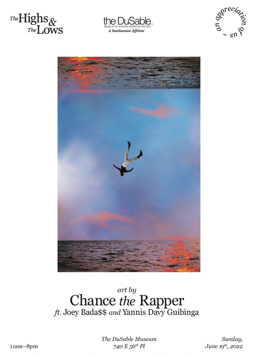 chancetherapper's tweet photo. Tomorrow during the Dusable Museum’s Juneteenth Block Party I’ll be hosting a special viewing of my latest interdisciplinary work “The Highs &amp; The Lows” with Yannis Davy Guibinga. Ahead of the event read the Artists’ Statement here

https://t.co/m1X5TOqeQJ https://t.co/l6pTUwVbxB
