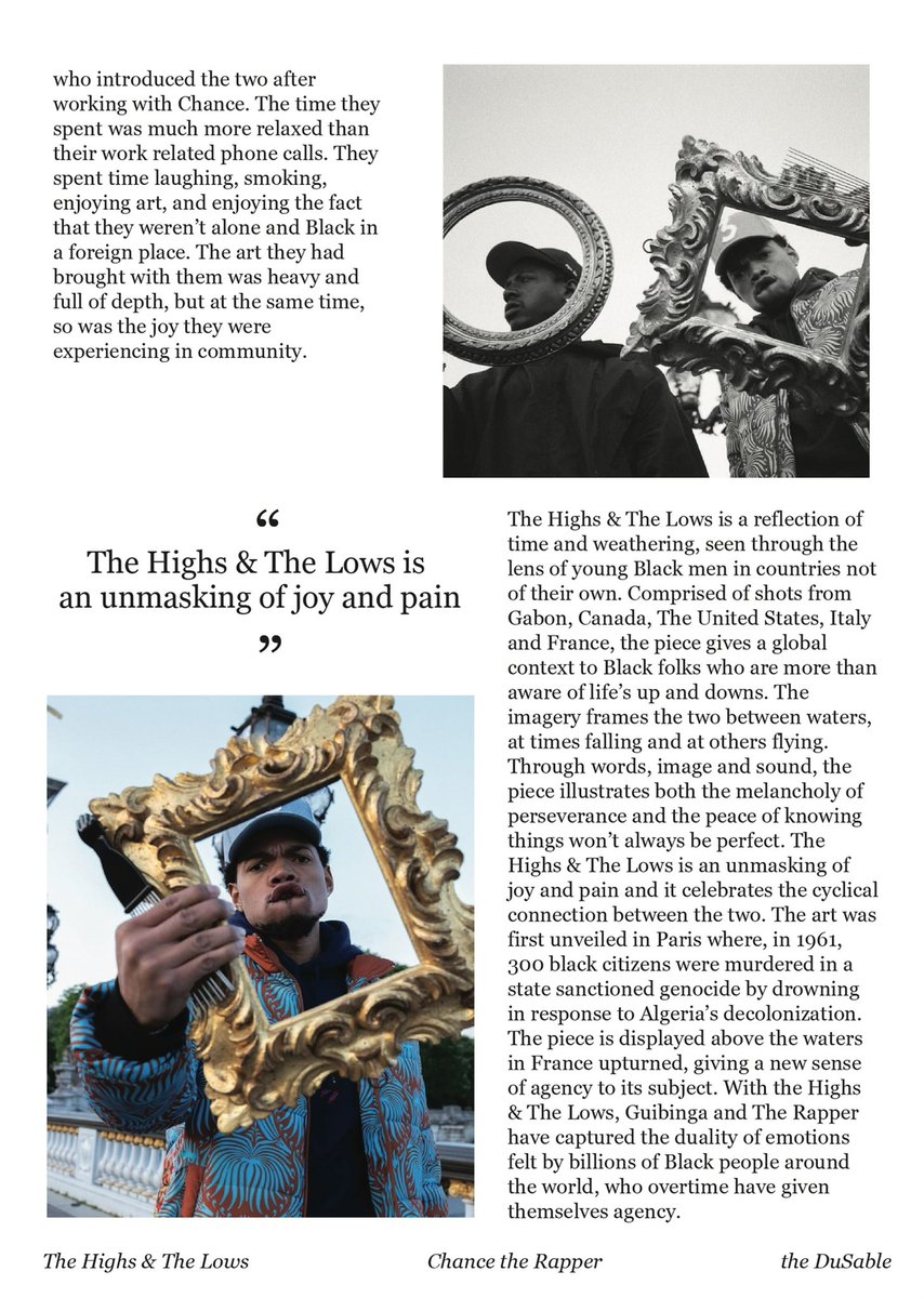 chancetherapper's tweet photo. Tomorrow during the Dusable Museum’s Juneteenth Block Party I’ll be hosting a special viewing of my latest interdisciplinary work “The Highs &amp; The Lows” with Yannis Davy Guibinga. Ahead of the event read the Artists’ Statement here

https://t.co/m1X5TOqeQJ https://t.co/l6pTUwVbxB