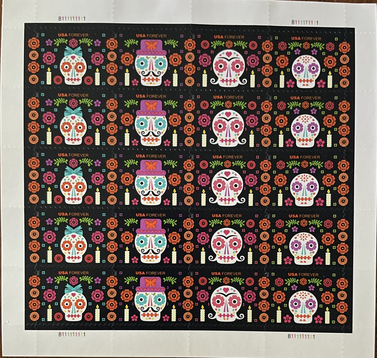 kjmr97FM's tweet photo. “Day of the Dead” a #usps #plateblock of commemorative stamps from 2021. 
In recent decades, Day of the Dead has caught on in the United States as a festive and increasingly popular celebration for all ages. https://t.co/VPgZ4upyOn
