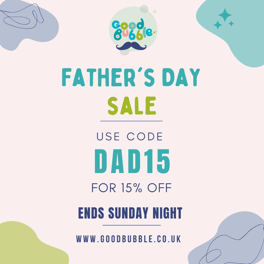 Discount for the dads 💸

Use code DAD15 for 15% off EVERYTHING on our website!
Offer valid on all orders over £20. Be quick, it ends tomorrow (Sunday) 11:59pm 👉 goodbubble.co.uk

#fathersday #fatherdaydiscount #happyfathersday #goodbubble