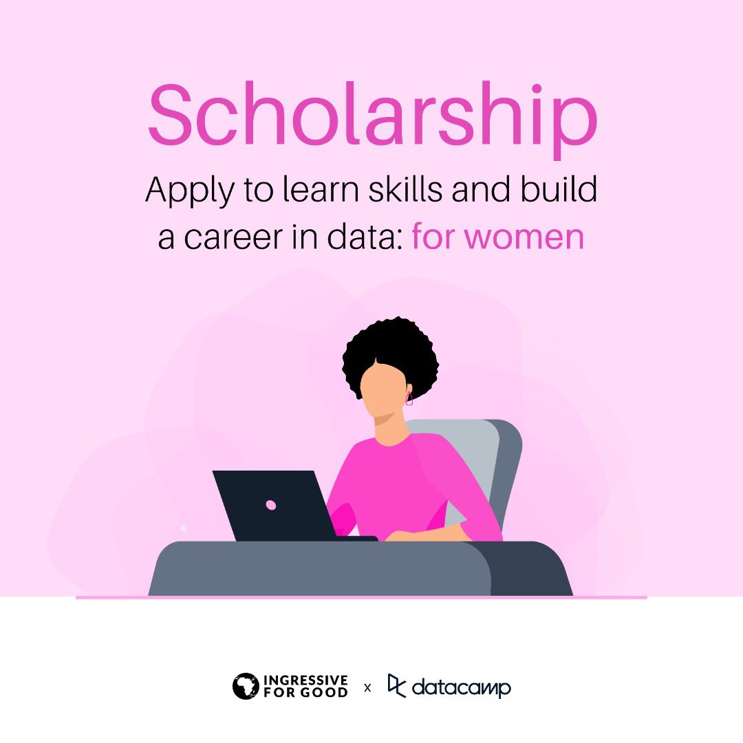 SCHOLARSHIP!!

Apply to learn skills and build a career in data. The best part is you may end up with a job and/or a laptop
 
Apply here- bit.ly/I4GDatacampwom…

#1000WomeninData #IngressiveForGood #I4G