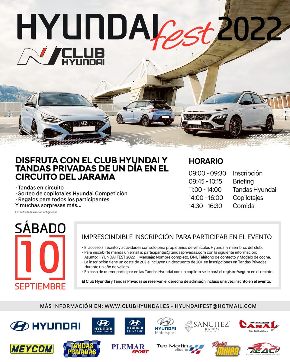 Ya está aquí el #HyundaiFest estamos contando los días para el Festival Hyundai más importante de Europa.
Vive con el Club Hyundai de una experiencia única.
¿Te apuntas?
<a href="/HCompeticion/">Hyundai Competición</a> <a href="/HyundaiEsp/">Hyundai España</a> <a href="/HyundaiPR_es/">Hyundai Prensa</a> <a href="/HMSGOfficial/">Hyundai Motorsport</a> <a href="/Hyundai_Global/">Hyundai Worldwide</a> #hyundai <a href="/CLUBHYUNDAICOUP/">CLUB HYUNDAI COUPE</a>