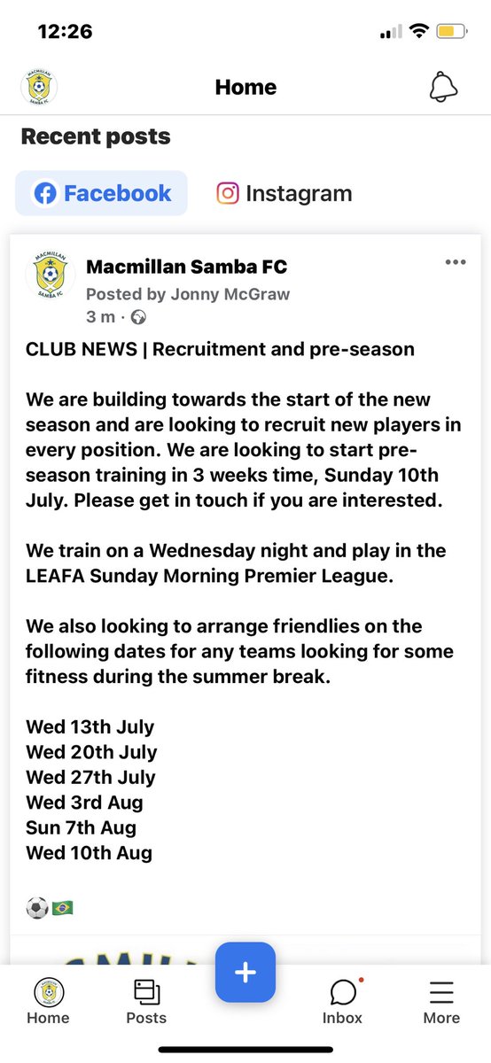 MacmilanSambaFC's tweet image. CLUB NEWS | Recruitment and pre-season

We are building towards the start of the new season and are looking to recruit new players in every position. We are looking to start pre-season training in 3 weeks time, Sunday 10th July. @LEAFA_Official 

⚽️🇧🇷