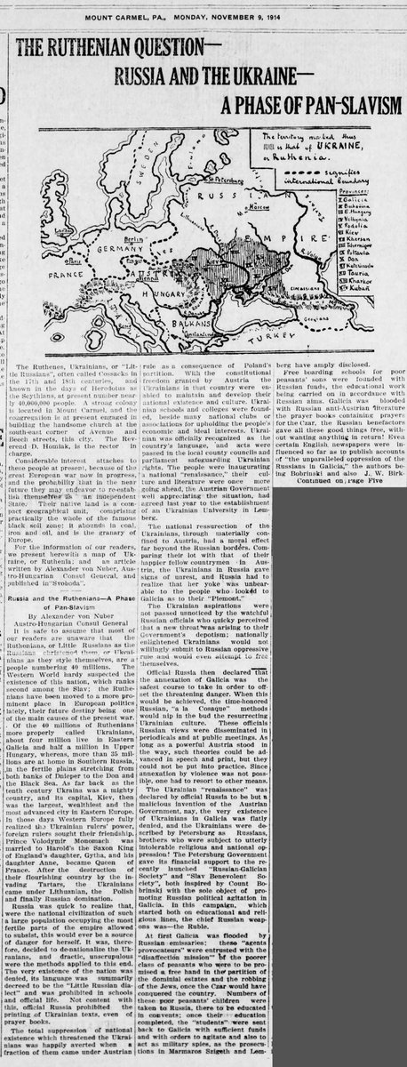 chuckcze's tweet photo. @McFaul Article from Nov 1914, 108 years ago. Replace "Galicia" with Ukraine, and "Austria" with NATO or the West. Clearly history is repeating itself. https://t.co/XwktJ3gblh