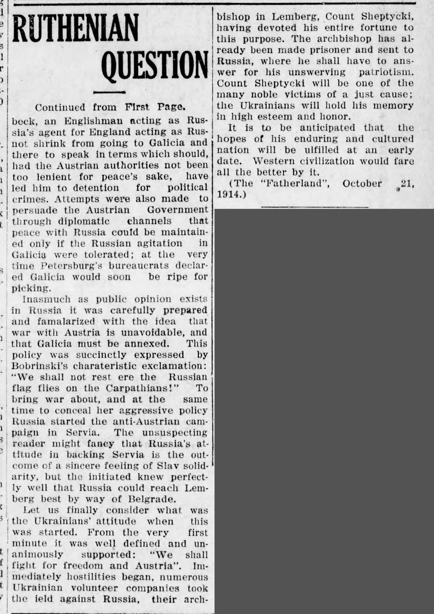 chuckcze's tweet photo. @McFaul Article from Nov 1914, 108 years ago. Replace "Galicia" with Ukraine, and "Austria" with NATO or the West. Clearly history is repeating itself. https://t.co/XwktJ3gblh