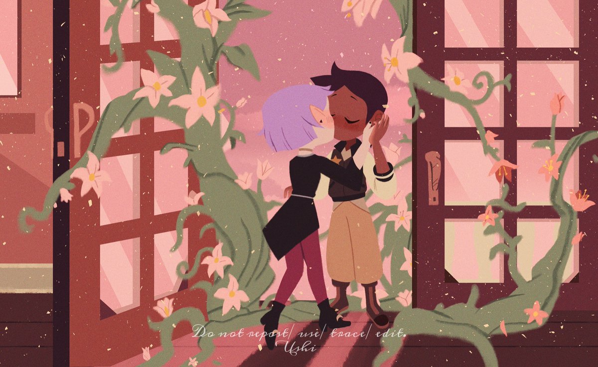 yuri multiple girls 2girls kiss dark-skinned female flower dark skin  illustration images