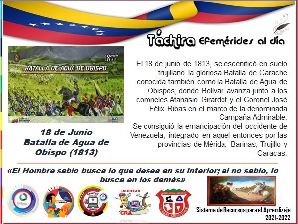 #18Junio Batalla de Agua de Obispo (1813) "Lucha y Constancia por la Emancipación del Occidente de Vzla". Desde el <a href="/lnamd1968/">LNAMD1968</a> Estado #Tachira Municipio #Jauregui La Grita,
@MPPEDUCACION 
<a href="/FreddyBernal/">Freddy Bernal</a> 
@ZonaEducTachira 
<a href="/Berzabethg1/">Berzabethgandicaoficial</a> 
<a href="/carloschaconlg/">Juan Carlos Chacon</a> 
<a href="/Crazet2011/">Crazet2011</a> 
<a href="/CRAJAUREGUI2/">CRAJAUREGUI</a>