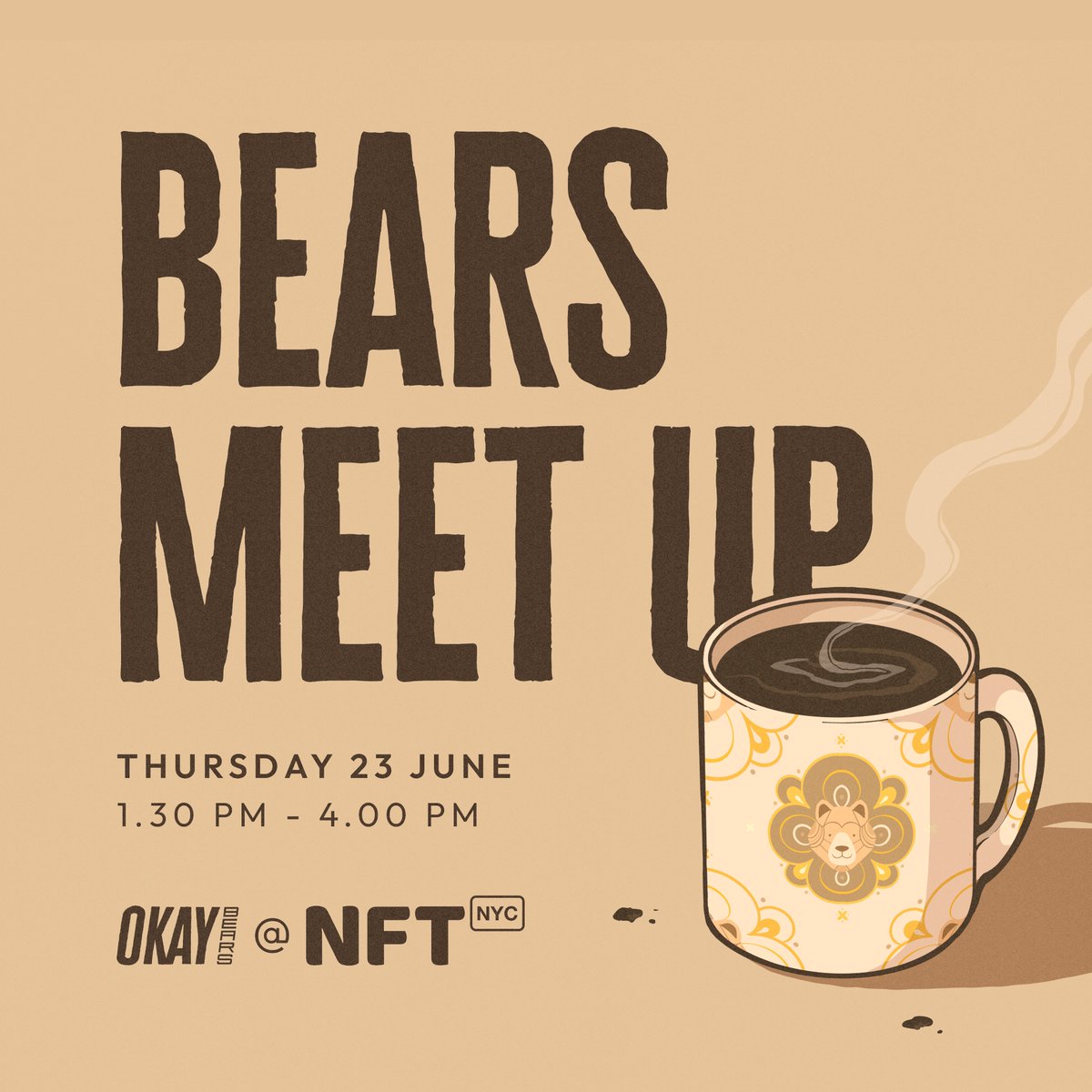 okaybears's tweet photo. Let’s kick back and unwind at #NFTNYC22 ☕️🎧

Check in at The Park for full details 👌🐻 https://t.co/MYamtg0o98