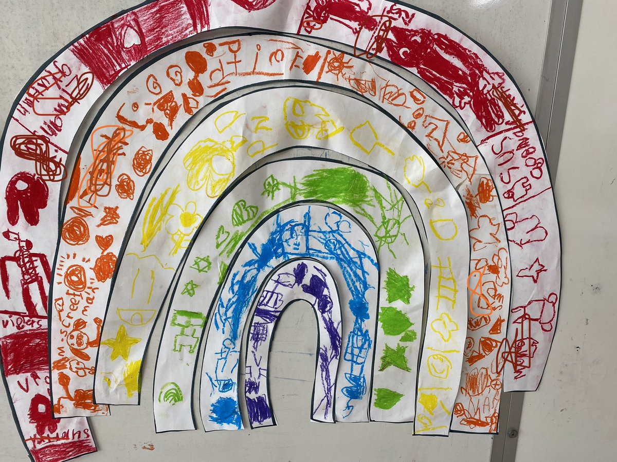 R is for rainbow day! My P/1s love working as a team to create class art pieces @BrookhouseElem #Pride