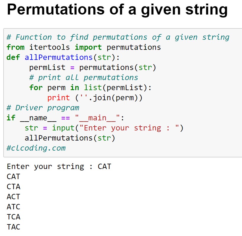 clcoding's tweet image. Function to find permutations of a given string youtu.be/NH0ogEQ1L7s
#python #pythonprogram #pythonprogramming #pythoncode #100daysofcode #machinelearning #deeplearning #aritficialintelligence #pythontricks #pythonforbeginners #pythonprojects #pythondeveloper #DataScience