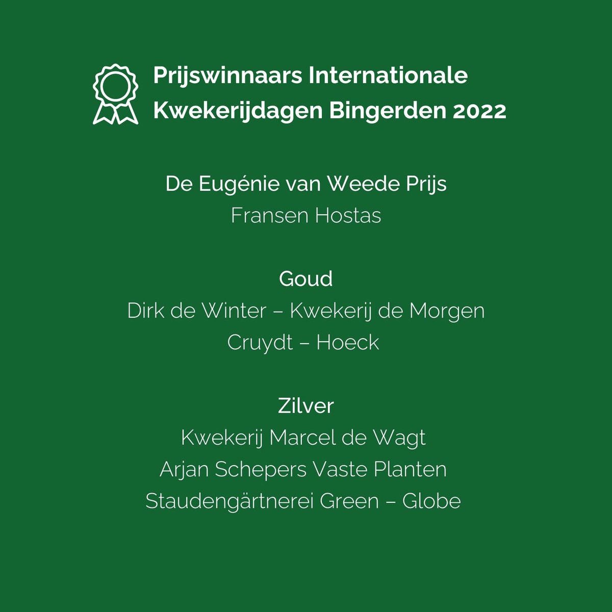 BingerdenNL's tweet photo. De prijswinnaars van de Internationale Kwekerijdagen Bingerden 2022 zijn bekend! 🏆 Gefeliciteerd aan alle winnaars en we wensen jullie nog een mooi weekend toe.

#bingerden #kwekerijdagen #kwekenvoordetoekomst #kwekerij #kwekers #kweker #plantbreeder #nurserydays https://t.co/SojqytqBZU