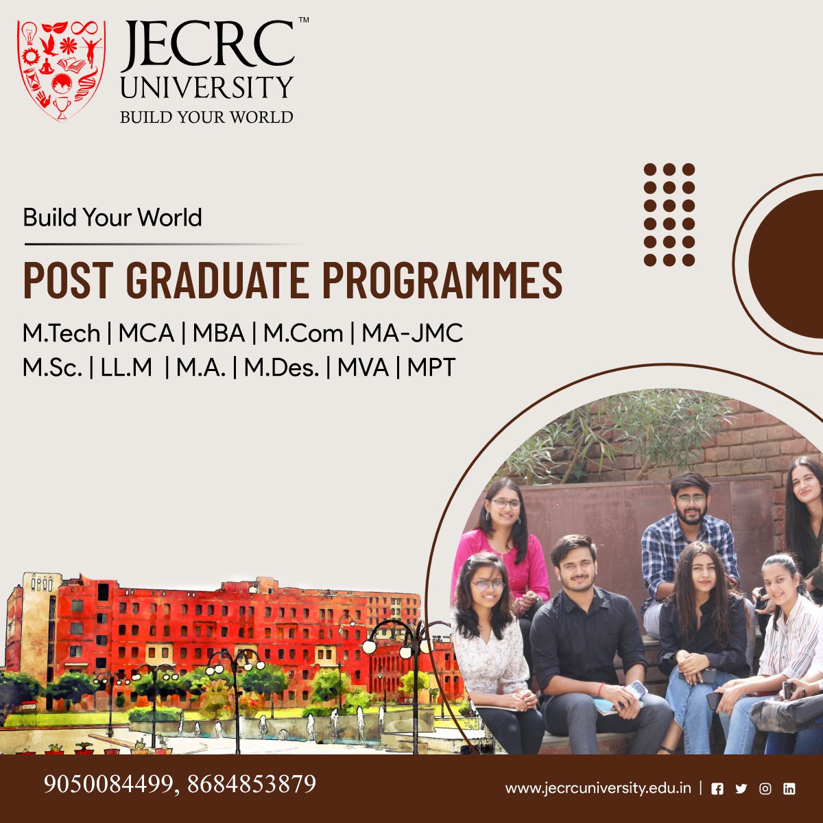 JecrcU's tweet photo. JECRC University (JU), Jaipur Admission 2022-23 Open !
Apply Now: https://t.co/5uDZ0WZhFm

SCHOOL OF POST GRADUATE PROGRAMMES

Mobile No.: +91-9050084499, +91-8684853879
Website- https://t.co/fOup0EOfqu https://t.co/7z58wNRsSA