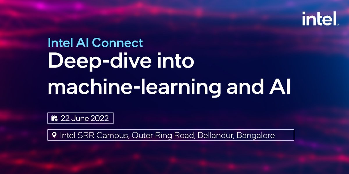 IntelIndia's tweet photo. Join us at 'Intel AI Connect' on 22nd June 2022 and deep-dive into AI/ML, while gathering key insights on Intel® Smart Edge and Intel® OpenVINO™. Simplify hosting a wide range of services across a plethora of workloads. 
Register now: https://t.co/uA2jiDluBA https://t.co/0NE5DW1f2v