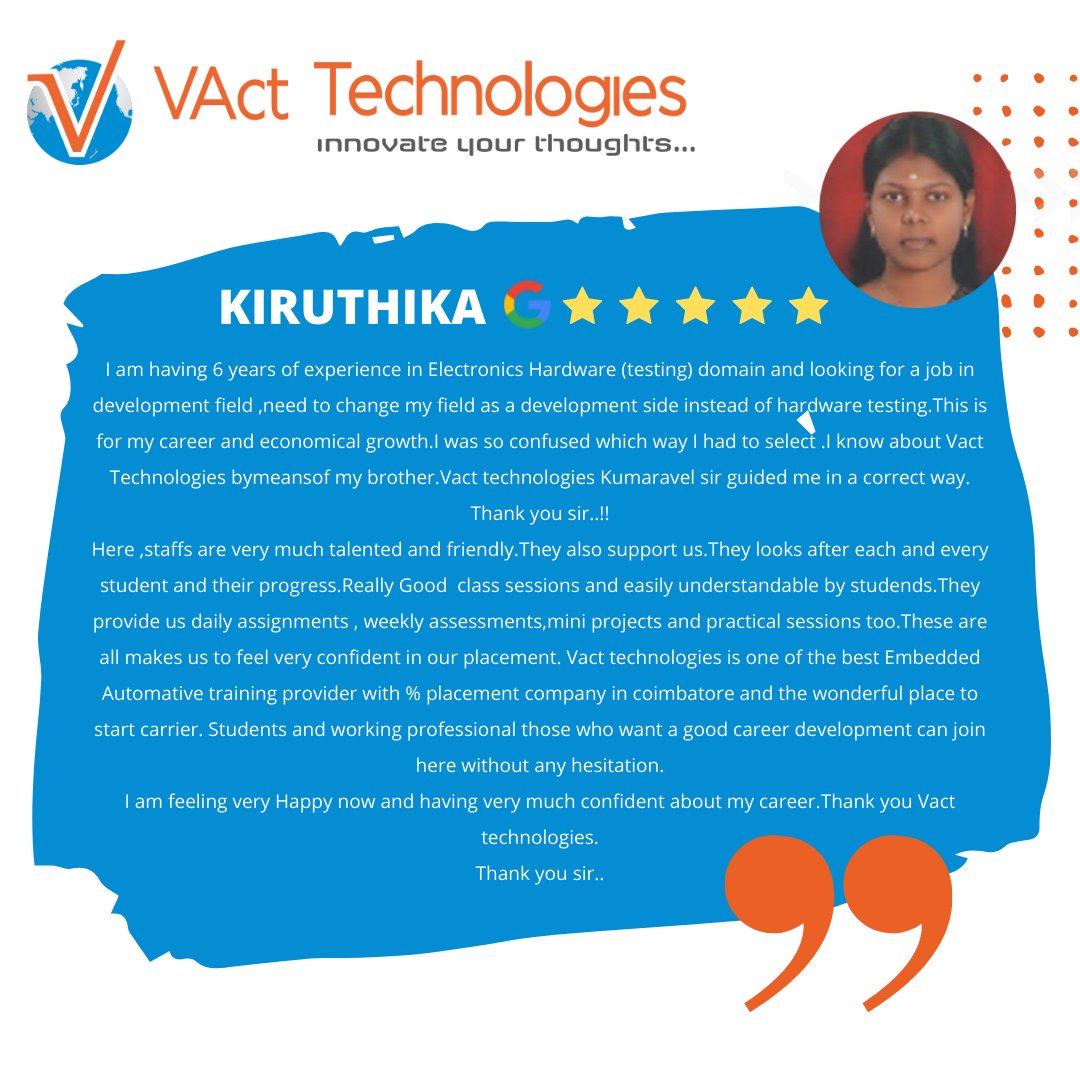VActTechnology's tweet photo. Our students Review
Any Engineering stream students can become an #automotive engineer. Get trained 2-3 months from #vacttechnologies https://t.co/Vgk2y50IMj
