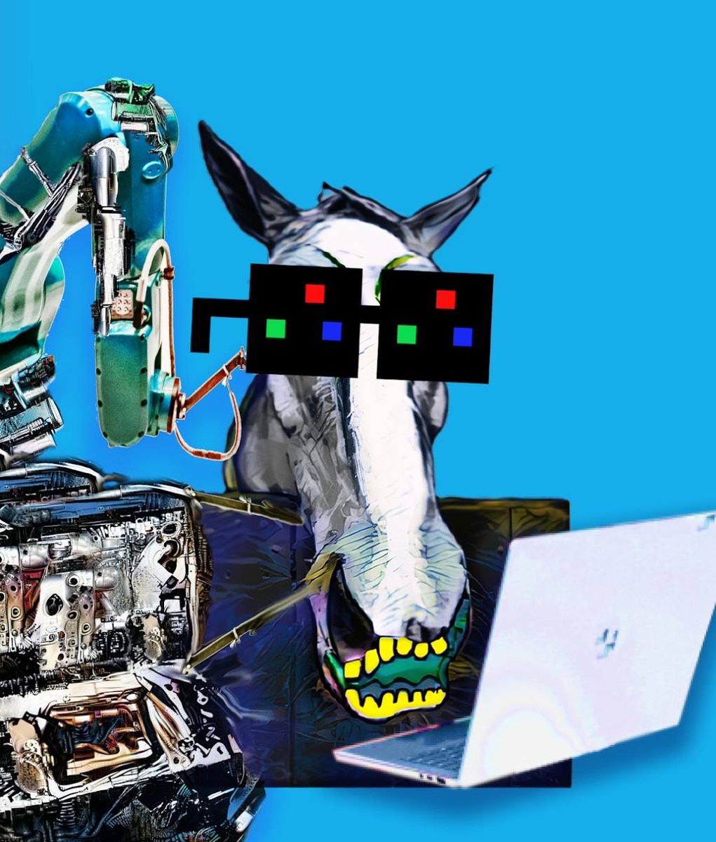 Board_Ape's tweet photo. I've said it before but this project is like no other. I give you the "Mecha Back Scratcher Trait" on this Mecha Dev Ric. Yes, the horse is a dev. https://t.co/DmqzxBIpPT