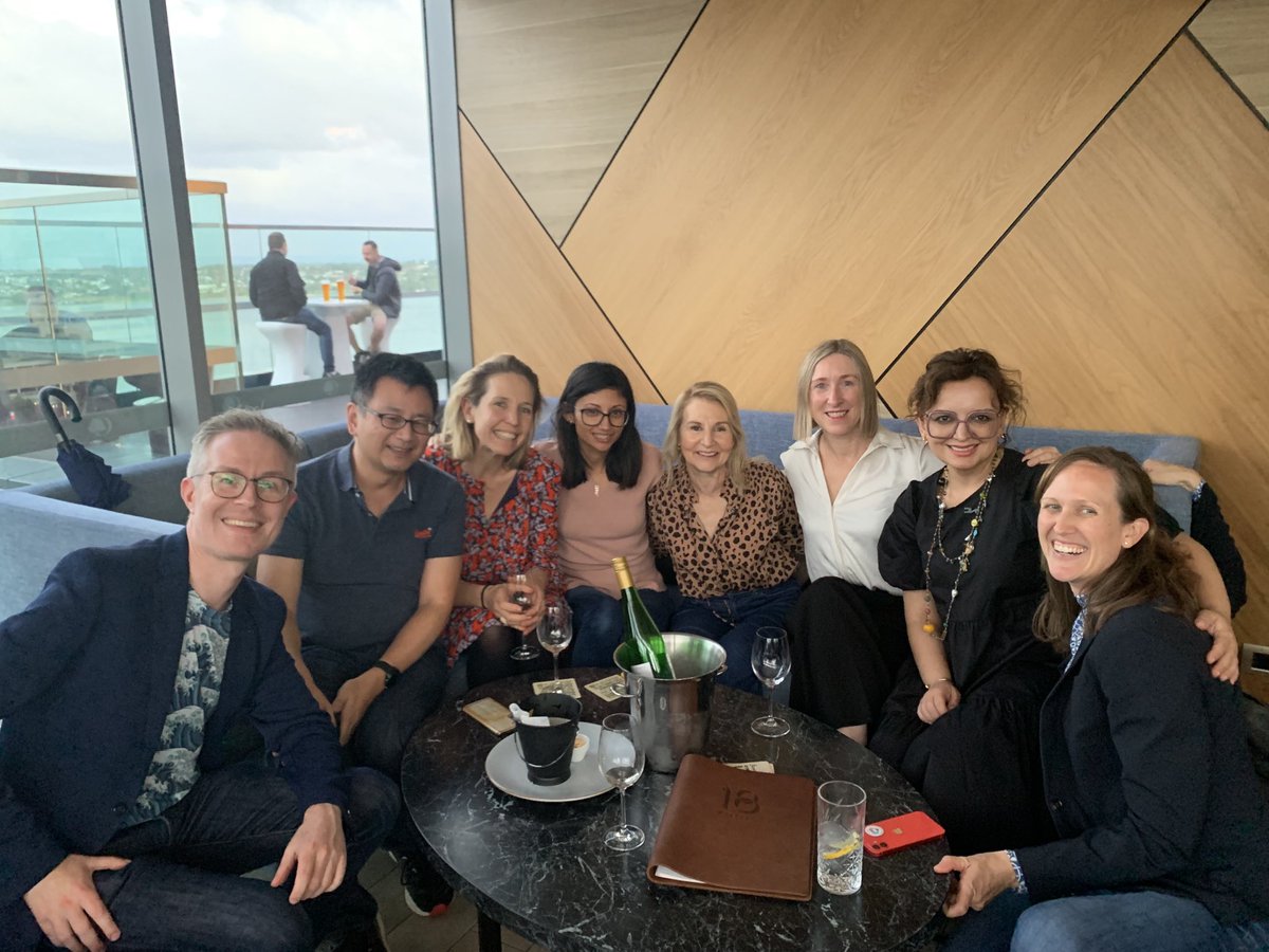 AshaBowen's tweet photo. Last drinks for #ASID22 with our outgoing president @peripatetical and incoming president @KatieLouFlan @ASIDANZ @anzpid @brendanmcID @phoebwill @e_charani @drarchanakoira1 and Celia Cooper, co-chair #ASID23 Adelaide https://t.co/UCmAPQL0F2