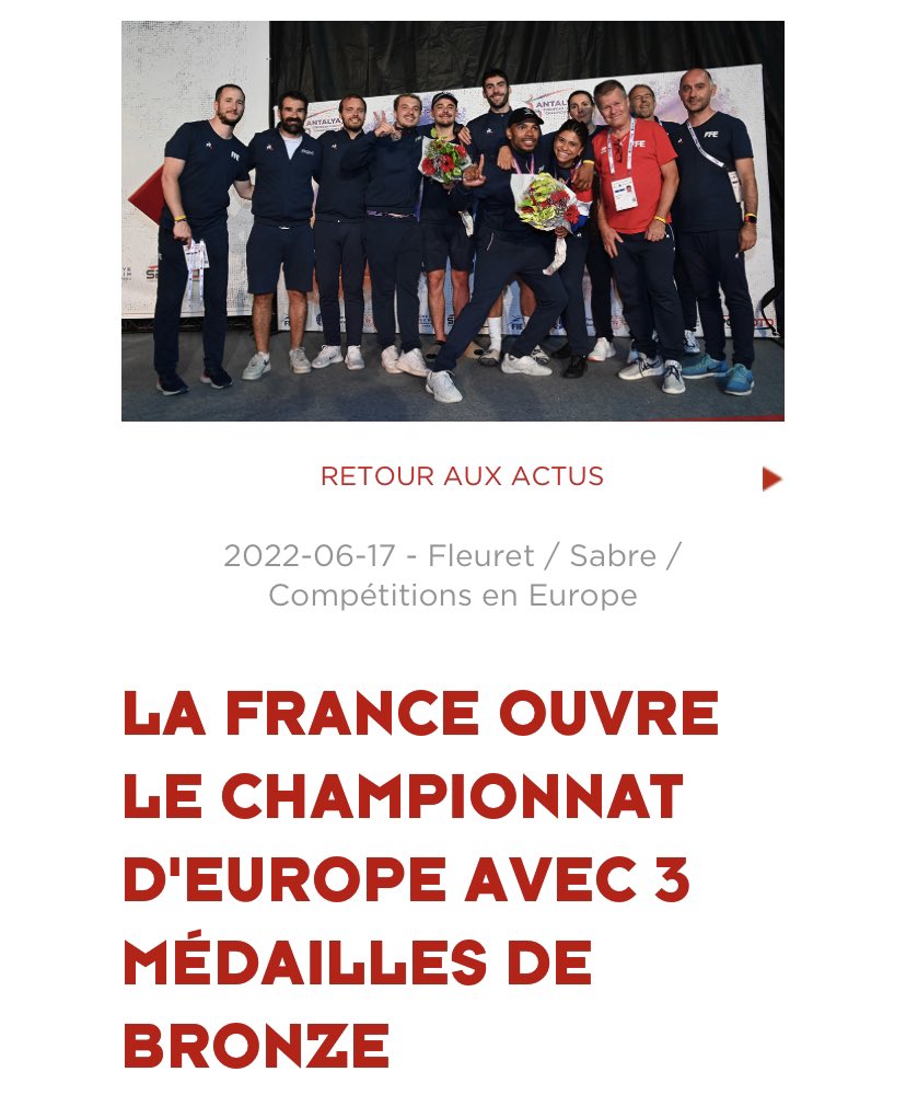 pavelclauzard's tweet photo. Très heureux d’écrire les communiqués de presse de la @ffescrime à l’occasion des championnats d’Europe d’Antalya (TUR). Merci à eux, résumé du premier jour ici ! ⤵️📝🤺
https://t.co/DHhrvvVEZR
#journalisme #ffe #fiefencing #escrime #antalya2022 #communique #communiquedepresse https://t.co/8mcEmJ8Wln