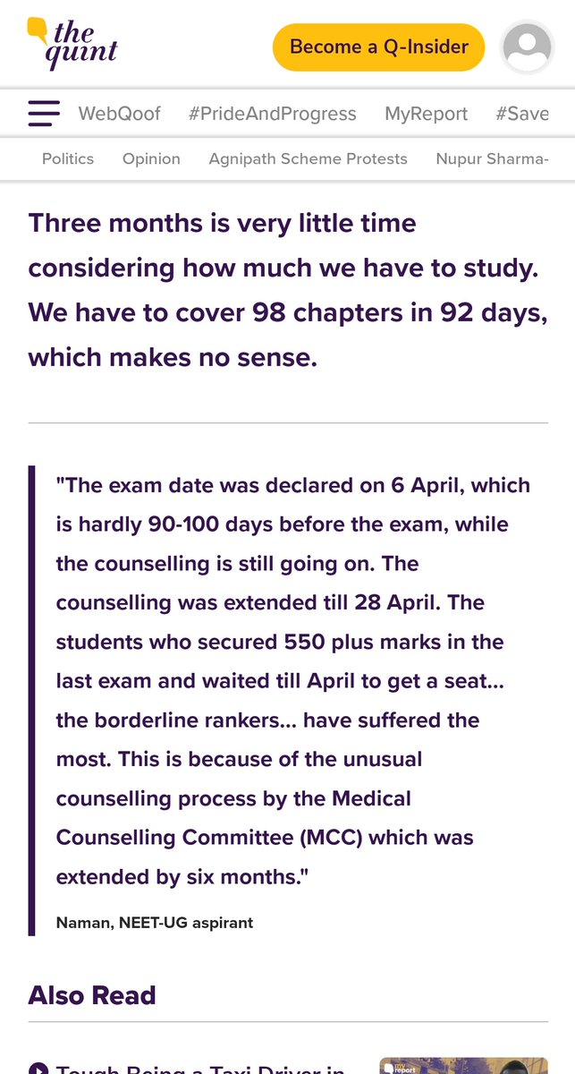 NUSA_NEETUG's tweet photo. A Detailed Report on @TheQuint &amp; @QuintMyReport on NEET-UG postponement covering all our issues. Authorities should read this news article &amp; should postpone NEET-UG at least for 30-40 days.

@dpradhanbjp @EduMinOfIndia 

#JusticeforNEETUG https://t.co/UB3UUi5EwO