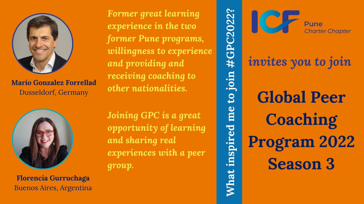 IcfPune's tweet photo. Mario Gonzalez Forrellad and Florencia Gurruchaga have registered for the #GPC2022. Here is what inspired them to join. 

• Registration open upto 25th Jun

To know more and register, click here https://t.co/TAxPBrd5BW

@icfhq @Anirudhha6669, @KalpeshRaichura https://t.co/KbjjTqUix4