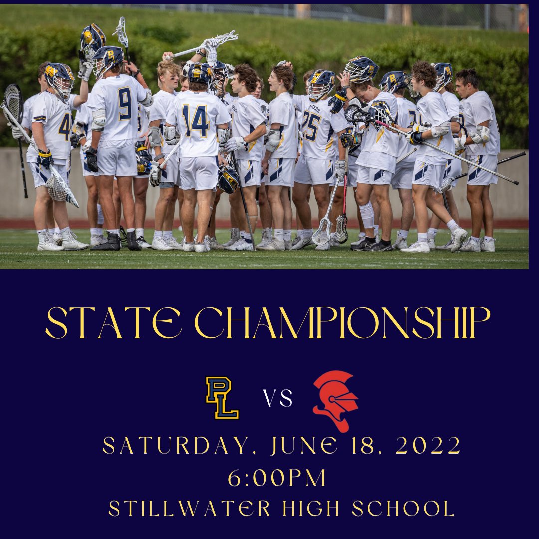 Game Day!!  State Championship!

🥍 6:00PM
@ Stillwater High School 

🎥 prepspotlight.tv/MSHSL
🎟 mshsl.hometownticketing.com/embed/event/181
#allin
<a href="/PLLakers/">PL Lakers</a>