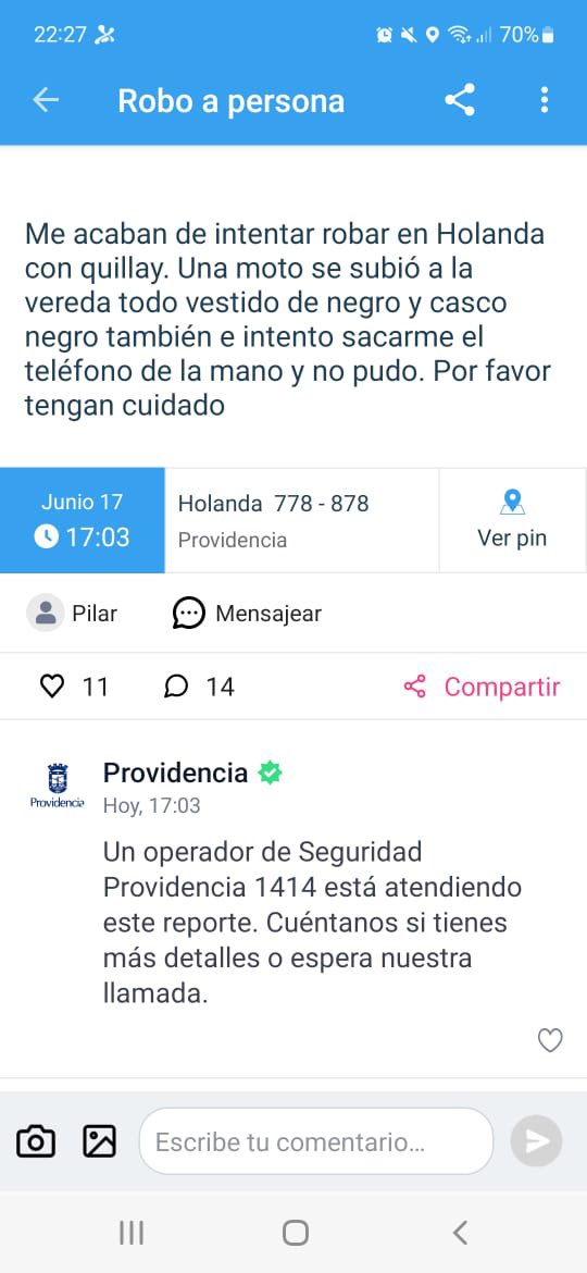 dortizcastillo's tweet photo. @evelynmatthei 2 veces alertaron ayer en Av. Holanda que había un motochorro y no hicieron nada… anoche le robaron el celular a mi señora de forma muy violenta, la misma persona y siguieron sin hacer nada… insólito, seguro que hoy va a estar haciendo lo mismo… https://t.co/U0qz1UU1Co