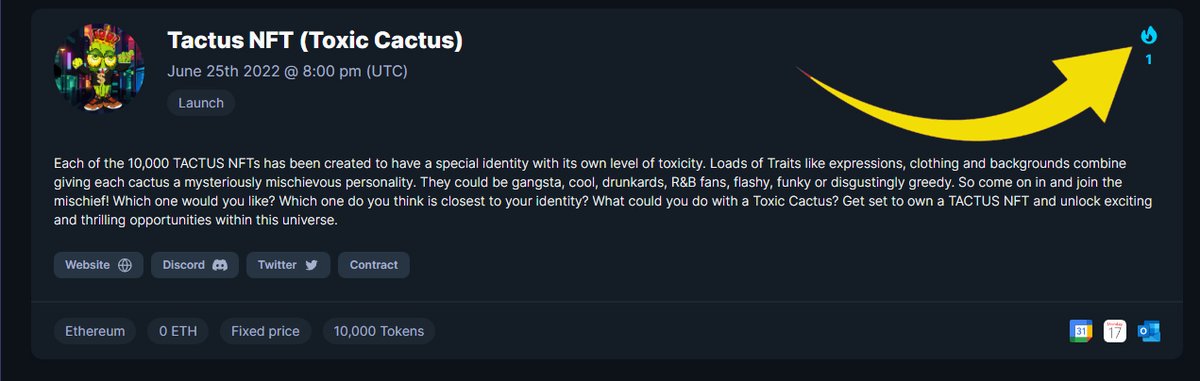 TactusNFT's tweet image. Hey everyone, we have great news!🔥

We are on @icy_tools 🚀
Thanks to the great team for this project!🙏

Help us climb higher in the list:

1. Go to icy.tools/calendar/pendi…
2. Find our CTRL+F collection Tactus NFT
3. Click on the flame🔥  in the upper right corner

#nftfreemint