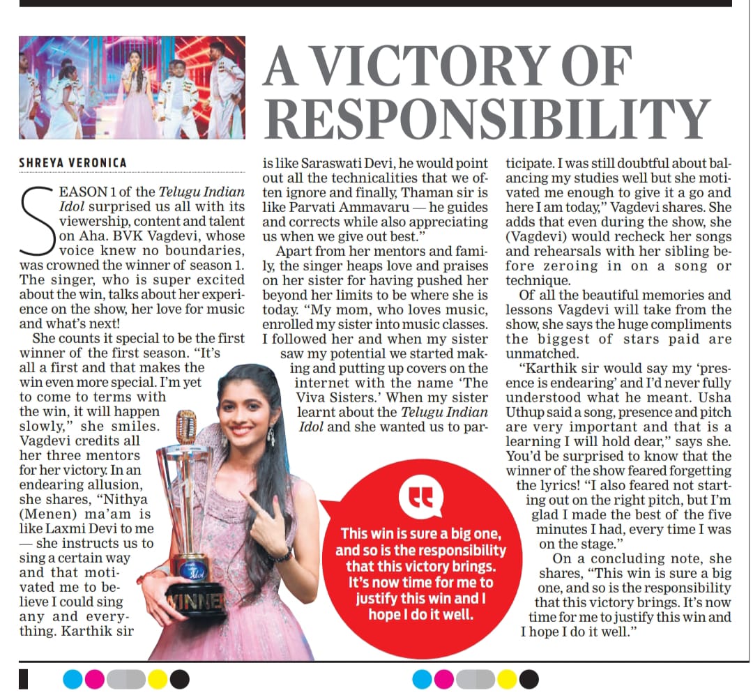 SriSriU's tweet photo. Vagdevi to Wowdevi, first ever #teluguindianidol winner. Heartiest congratulations to Vagdevi from B.Arch IVth yr (@ssufarc) on winning the title. You make us proud.

Hear her melodious voice on Indian Idol finale: 
https://t.co/KGnlHrb4nS
https://t.co/gk3aJdjxQo https://t.co/gWhqa8ctdT