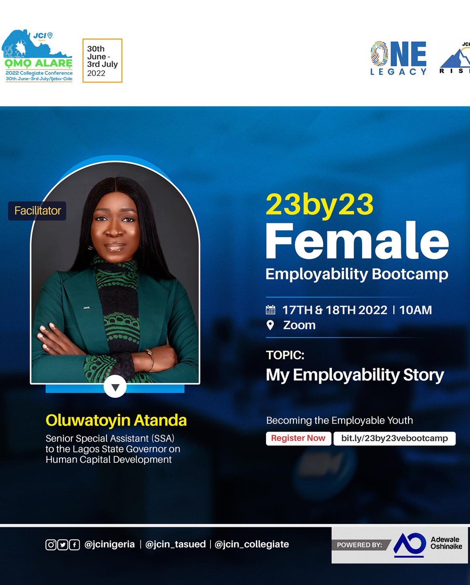 ZainabOluotanmi's tweet photo. Today, we had the last two sessions of the first phase of the 23by23 Female Employability Bootcamp.
Amazing sessions with qualified, awesome and impressive trainers.
#Àwa_ní_Ọmọ_Alárè
#ỌmọAlárè
#JCI
#JCINigeria
#ONELegacy
#JCINCollegiate
#JCINTASUED
#CollegiateConference https://t.co/HRgrScnBXR
