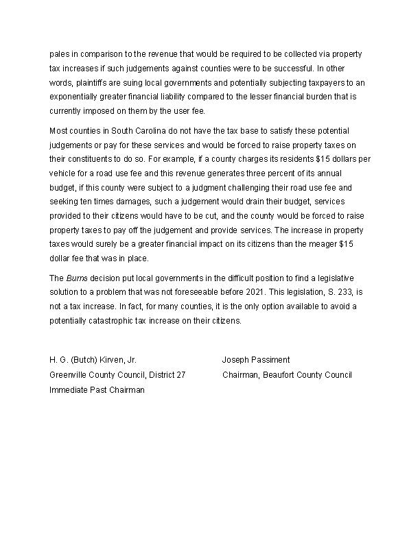 Greenville County Councilman Butch Kirven and Beaufort County Council Chairman Joe Passiment write guest op-ed on S.233, Home Rule and User Fees. sccounties.org/sites/default/…