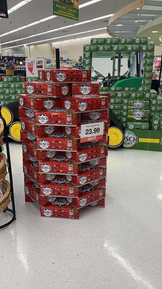 IndianolaWS's tweet photo. Busch Light Apple 24 packs are back in stock and on sale through Tuesday. Get them before they’re gone!! https://t.co/TjlLhyHHqm