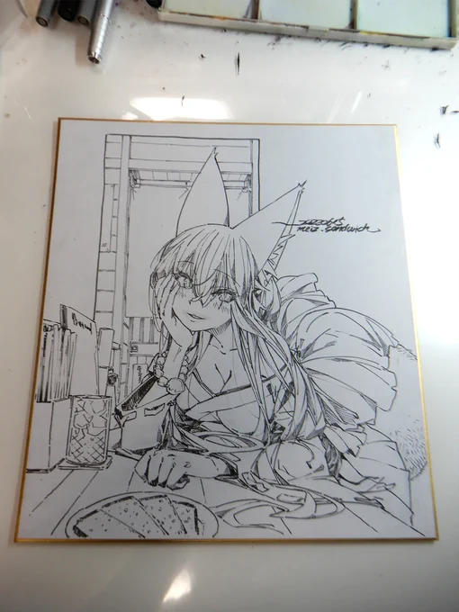 線画。いつもより線画が細め。 