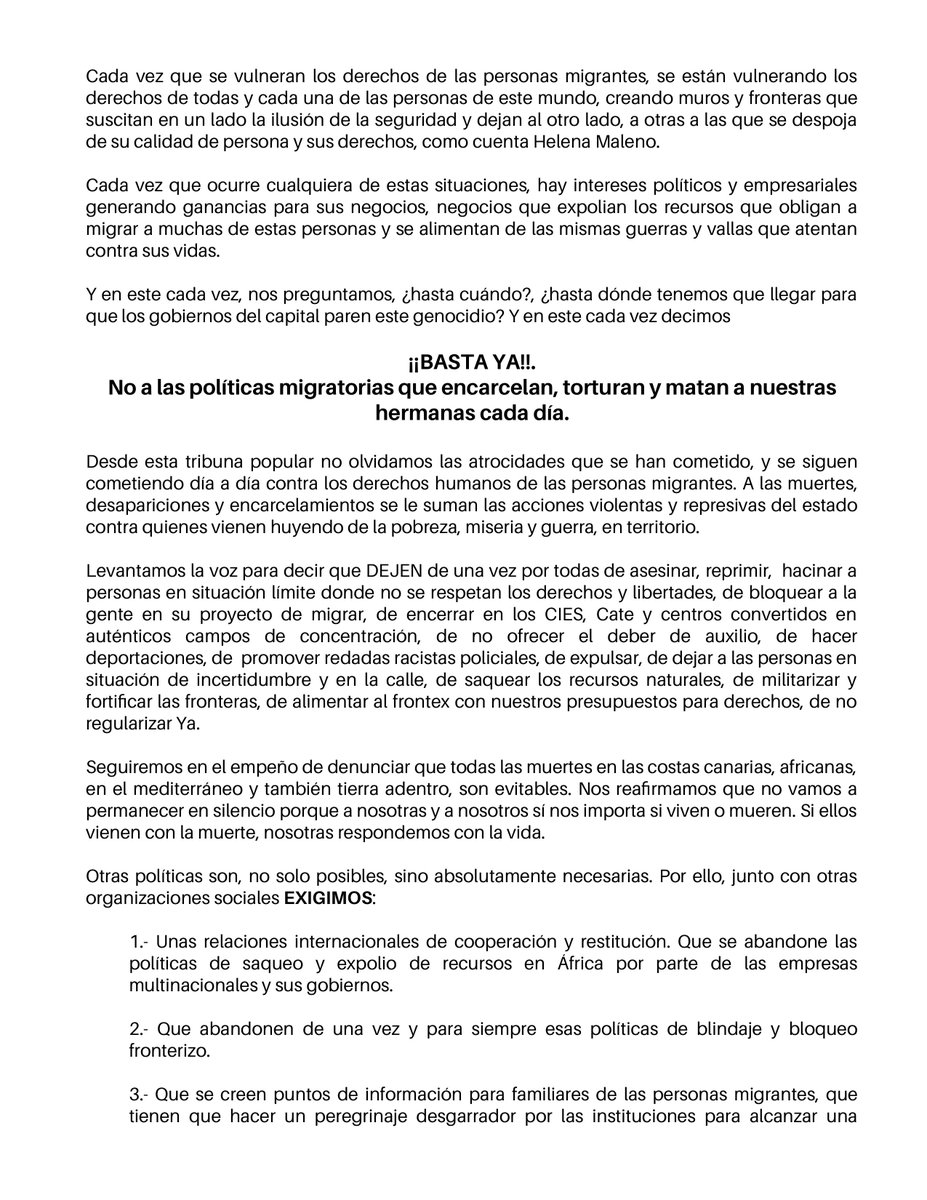 SolidariaSomos's tweet photo. Red Canaria por los Derechos de las Personas Migrantes: Manifiesto por el cierre de los #CIES y contra los asesinatos en la ruta migratoria. Aquí 👇y aquí 👉 https://t.co/M0zYvfUlhT https://t.co/e3YNawQjuM