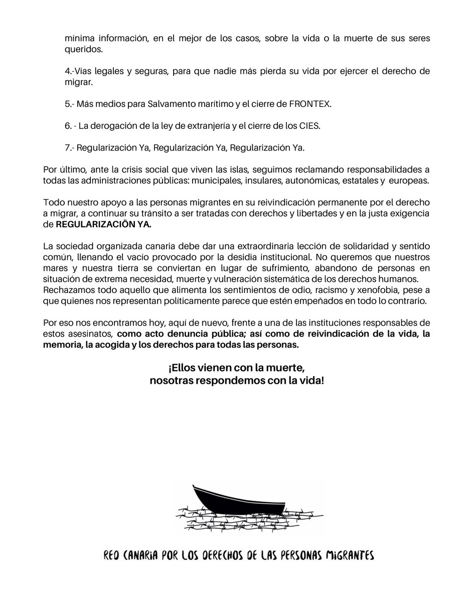 SolidariaSomos's tweet photo. Red Canaria por los Derechos de las Personas Migrantes: Manifiesto por el cierre de los #CIES y contra los asesinatos en la ruta migratoria. Aquí 👇y aquí 👉 https://t.co/M0zYvfUlhT https://t.co/e3YNawQjuM