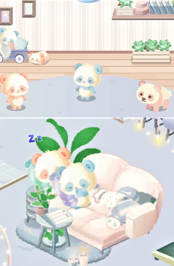 花風鈴 イベントピグモの進化体 ピンクパンダ 見覚えあるなと思ったら Pc版の動物イベ報酬のピンクパンダに似てる 左端が進化体のピンクパンダ 右端がpc版ピンクパンダ くまピグモと同じ 枕を出して寝る ピグライフ ピグモ T Co Cguoxjylom