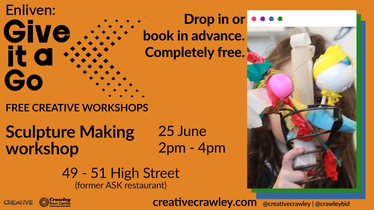 CreativeCrawley's tweet image. Fancy trying your arm at sculpture?

On Sat 25 June Lucy @LeapThen will take you through a series of instructions with a range of materials &amp;amp;  a set of prompts to create something wonderful

Free to attend. Open to all ages.

Book: buff.ly/3O5O6kW

Funded by @CrawleyTCBID