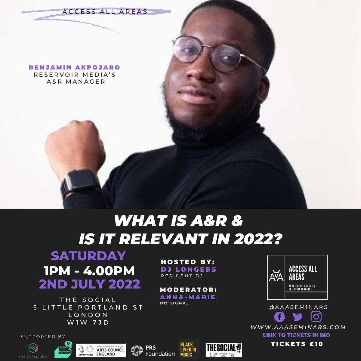 Access All Areas CIC (@aaaseminars) on Twitter photo Countdown continues to #AccessAllAreas Sat July 2 ''What Is A&R and Is It Relevant In 2022?" 5 panellists & 3 PA's <a href="/thesocial/">The Social</a> moderated @annamariedee_
3rd panellist is <a href="/WordsOfBA/">Benjamin Akpojaro</a> from <a href="/ReservoirMedia/">Reservoir</a>
Tix only Β£10+BF from <a href="/seetickets/">See Tickets</a> via this link: bit.ly/3zi937E Countdown continues to #AccessAllAreas Sat July 2 ''What Is A&R and Is It Relevant In 2022?" 5 panellists & 3 PA's <a href="/thesocial/">The Social</a> moderated @annamariedee_
3rd panellist is <a href="/WordsOfBA/">Benjamin Akpojaro</a> from <a href="/ReservoirMedia/">Reservoir</a>
Tix only Β£10+BF from <a href="/seetickets/">See Tickets</a> via this link: bit.ly/3zi937E