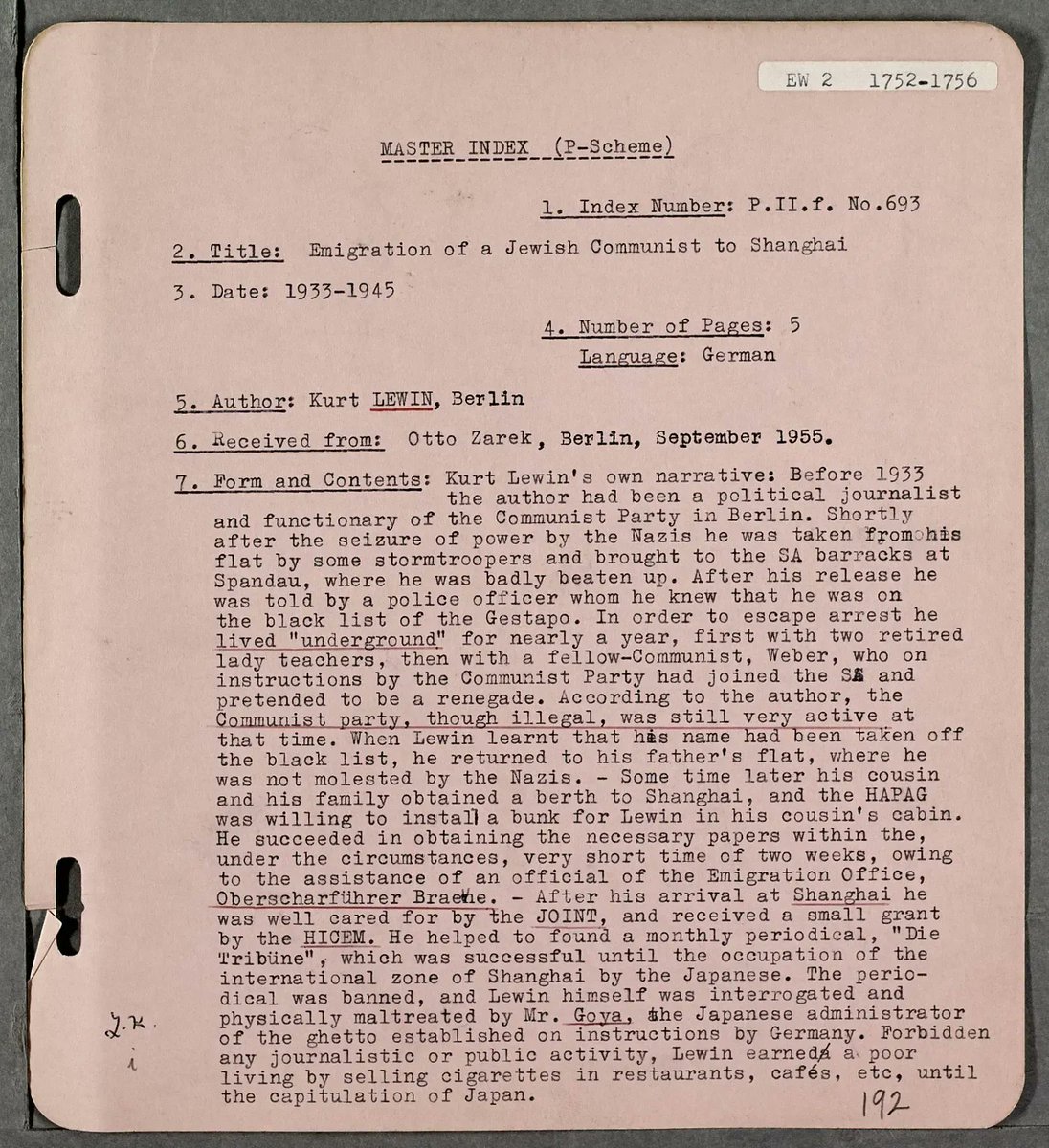 wienerlibrary's tweet photo. "My life of suffering began immediately with Hitler's 'seizure of power'." #OTD 1939, Jewish Communist Kurt Lewin was forced to flee Nazi persecution in Berlin and seek safety in Shanghai as a political and religious refugee. #TestifyingToTheTruth https://t.co/Cc4HEKzJMy https://t.co/37DdYkvLZW